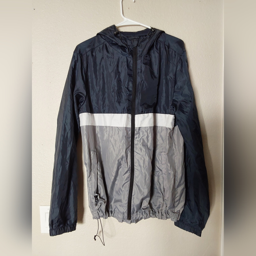 SP ACTIVE Windbreaker, Men's Large Blue, Gray, and White Windbreaker Jacket
